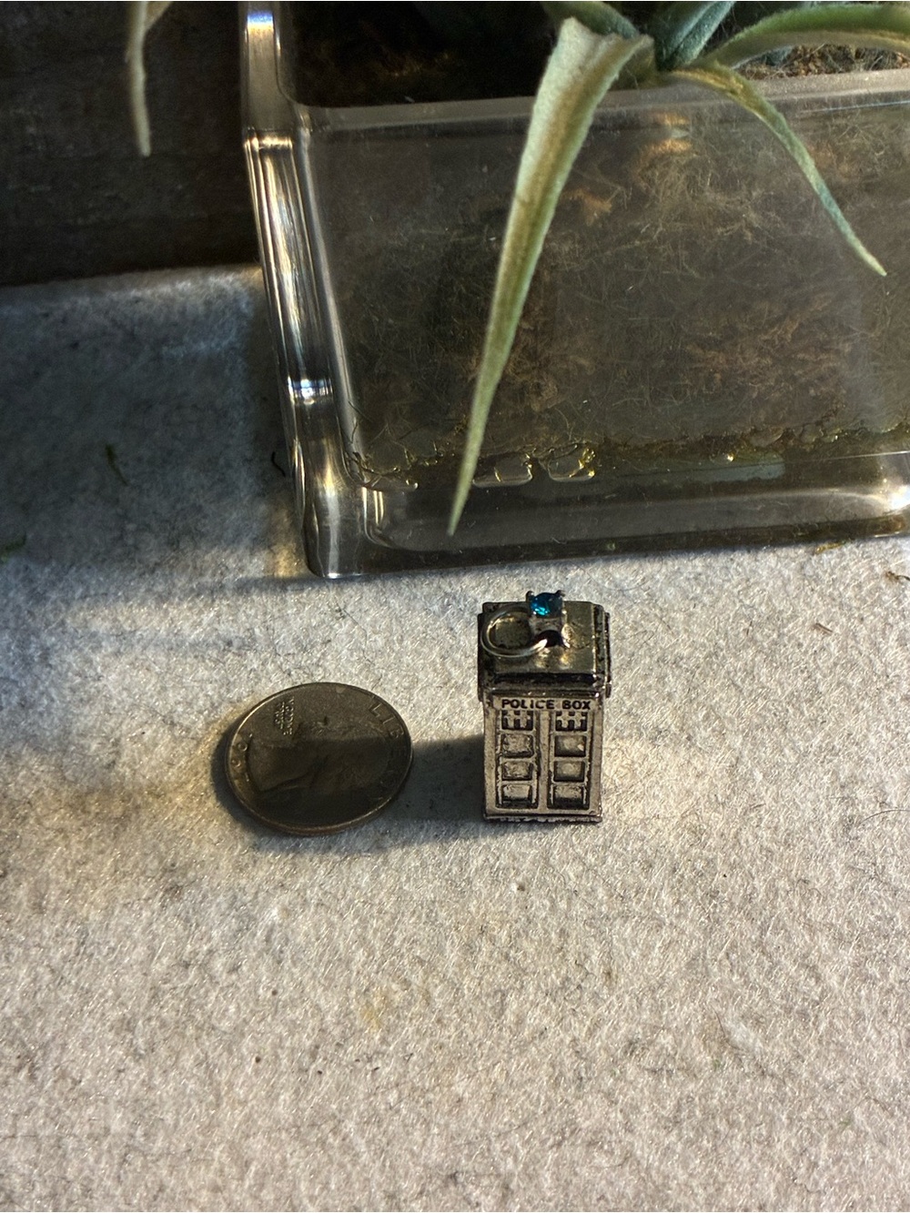 TARDIS Police Box Charm with Blue Crystal Accent